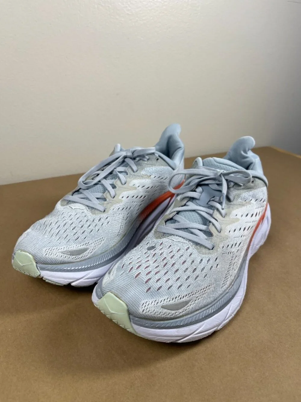 HOKA Clifton 8 Men's Running Shoes Gray Orange Size 11 D Sneakers